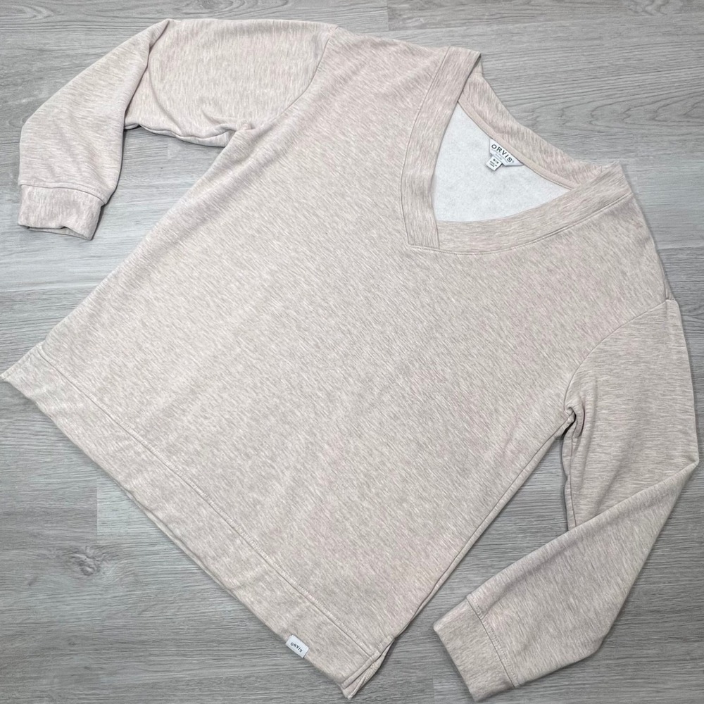 Orvis Women's Classic V-Neck Pullover Size M Comfy Everyday Top Heathered‎ Beige
